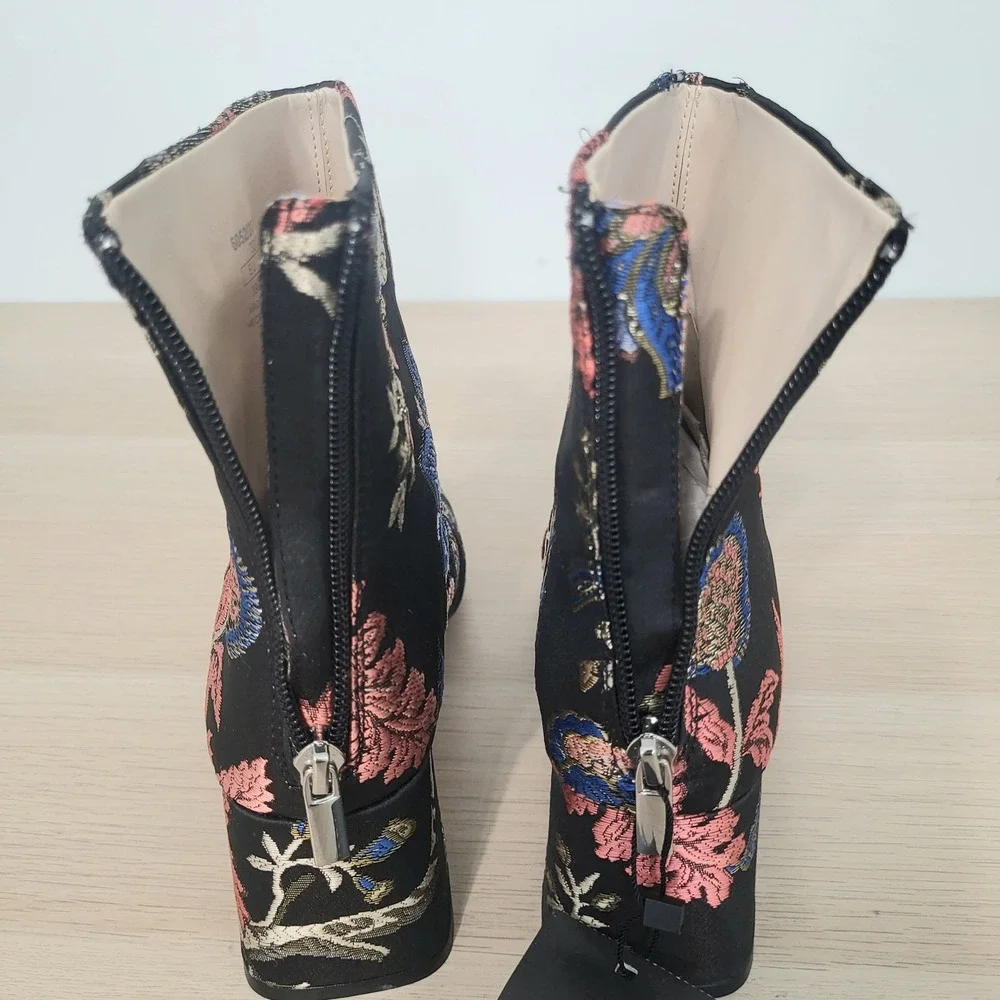 Zara Floral Jacquard Ankle Boots Black Blue Red Satin Statement Booties Heels 8